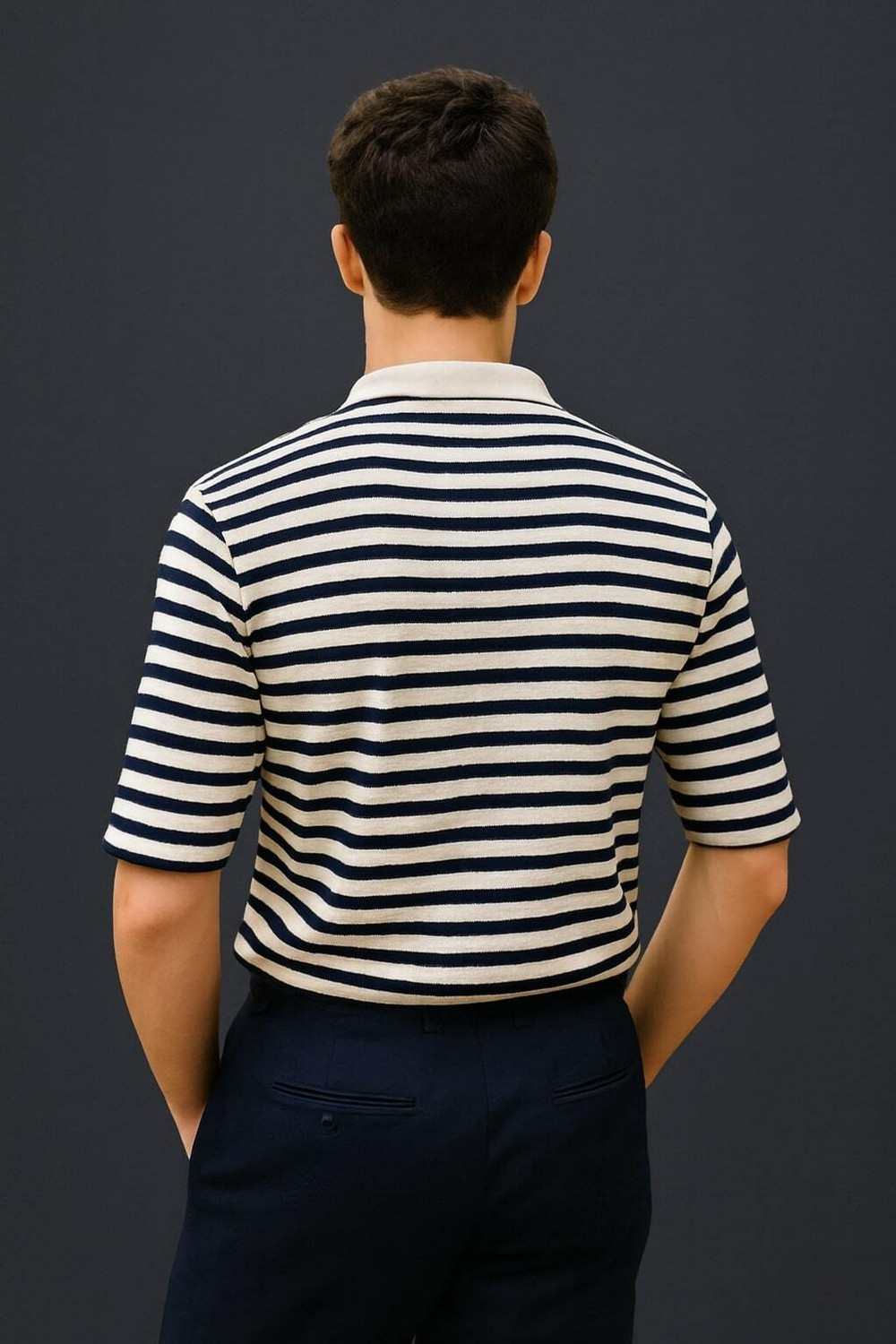 Image of YOUNICK Striped Men Polo Neck Black T-Shirt