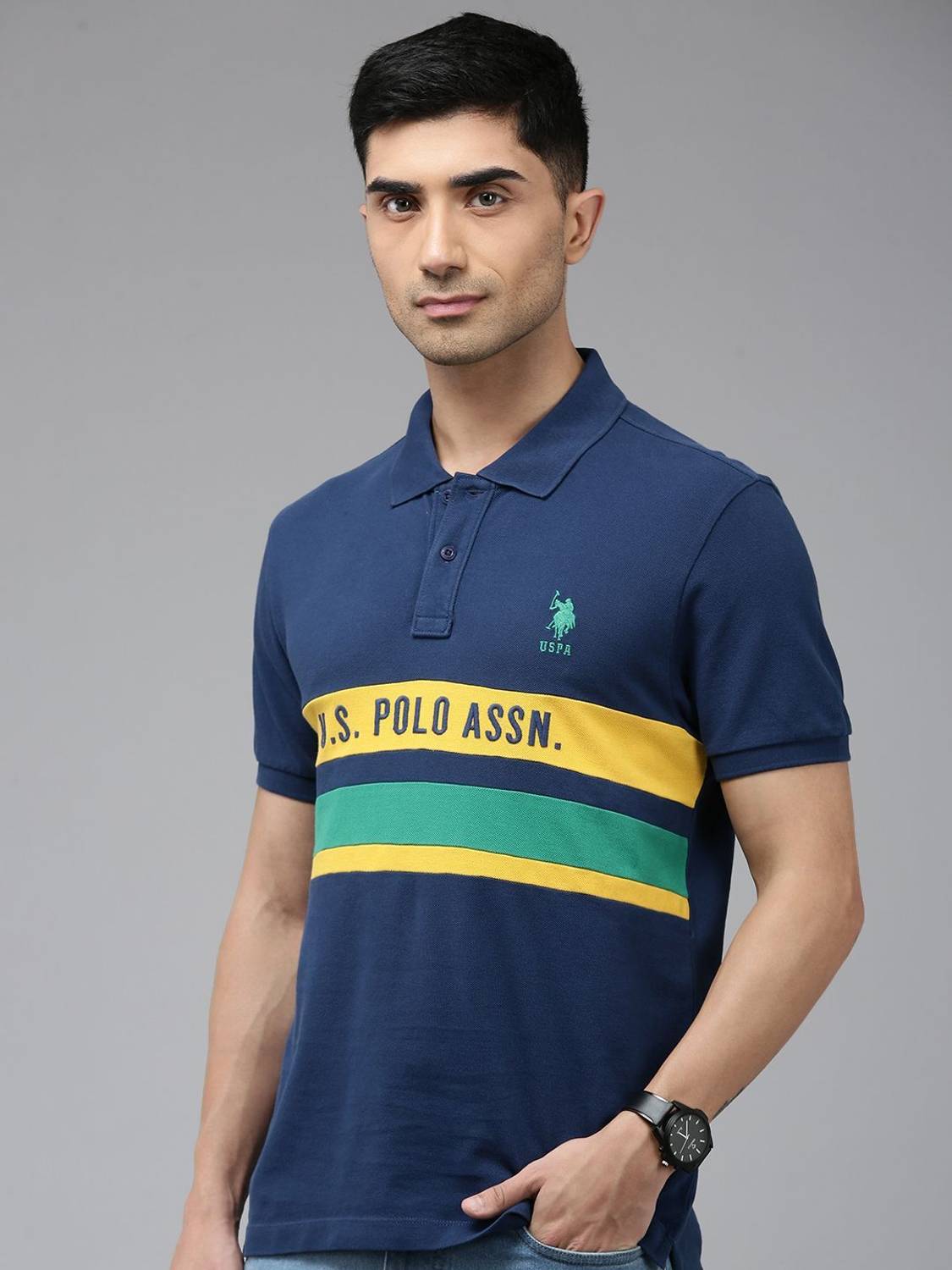 U.S. POLO ASSN. Men Solid Polo Neck Pure Cotton Light Green T-Shi