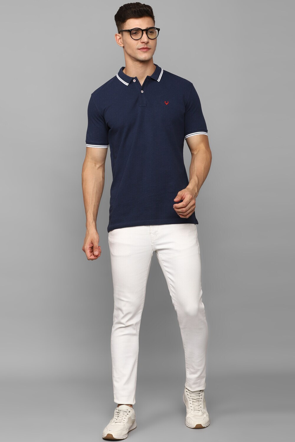 Image of Allen Solly Solid Men Polo Neck Dark Blue T-Shirt