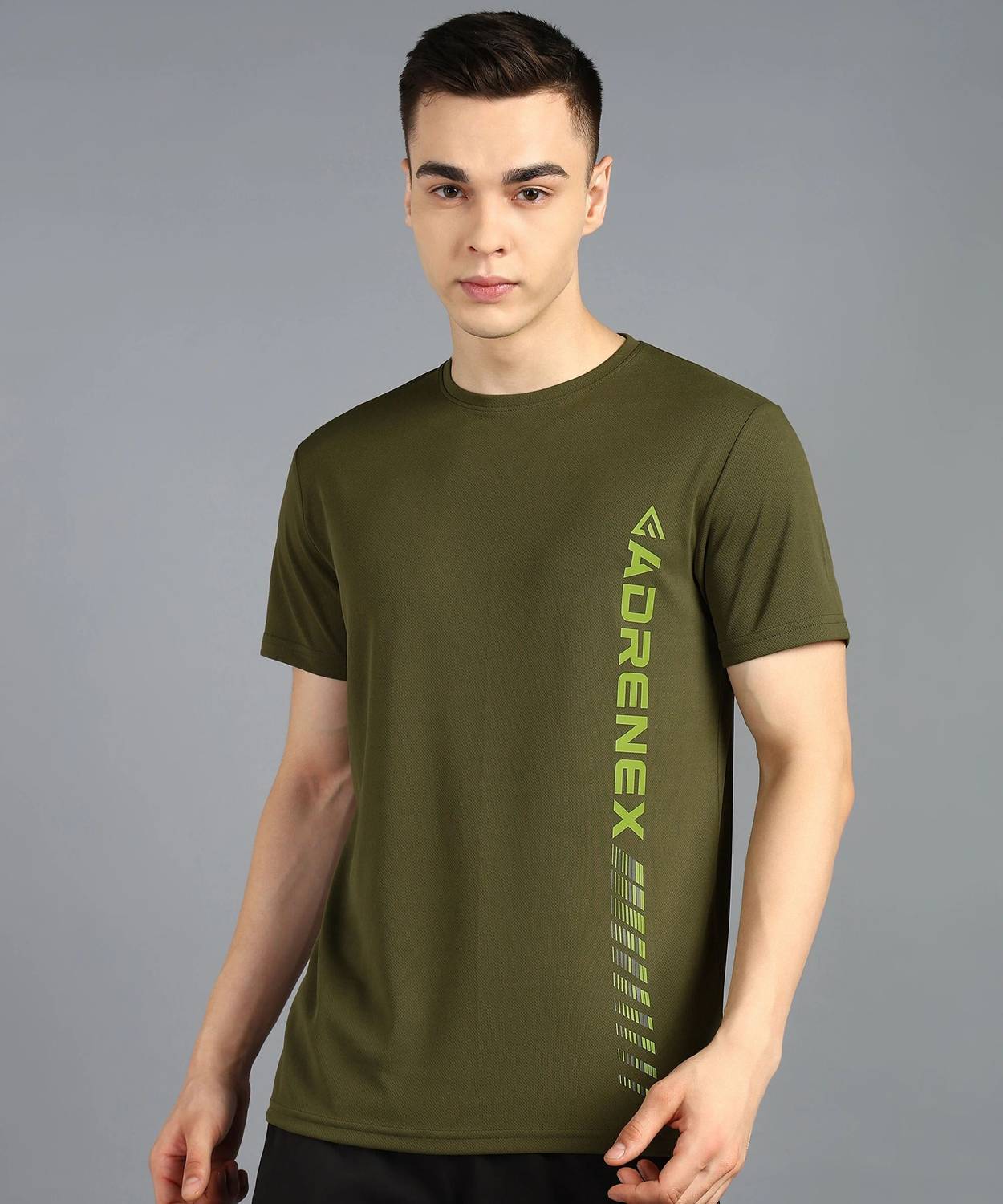 Adrenex Men Printed Round Neck Polyester Dark Green T-Shirt