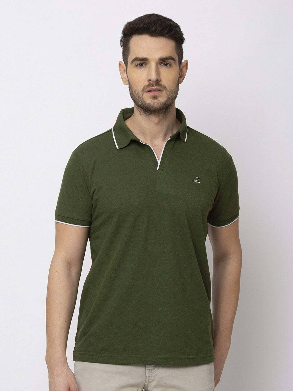 Status Quo Men Solid Polo Neck Polycotton Green T-Shirt