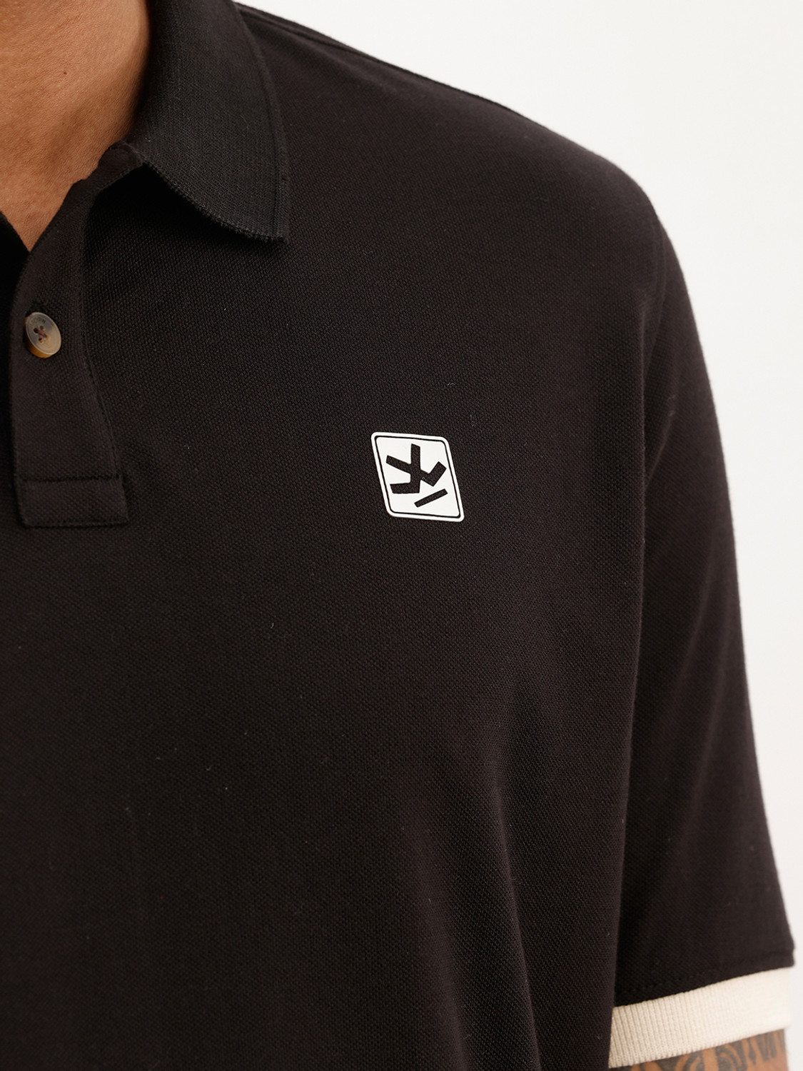 Image of WROGN Printed Men Polo Neck Black T-Shirt