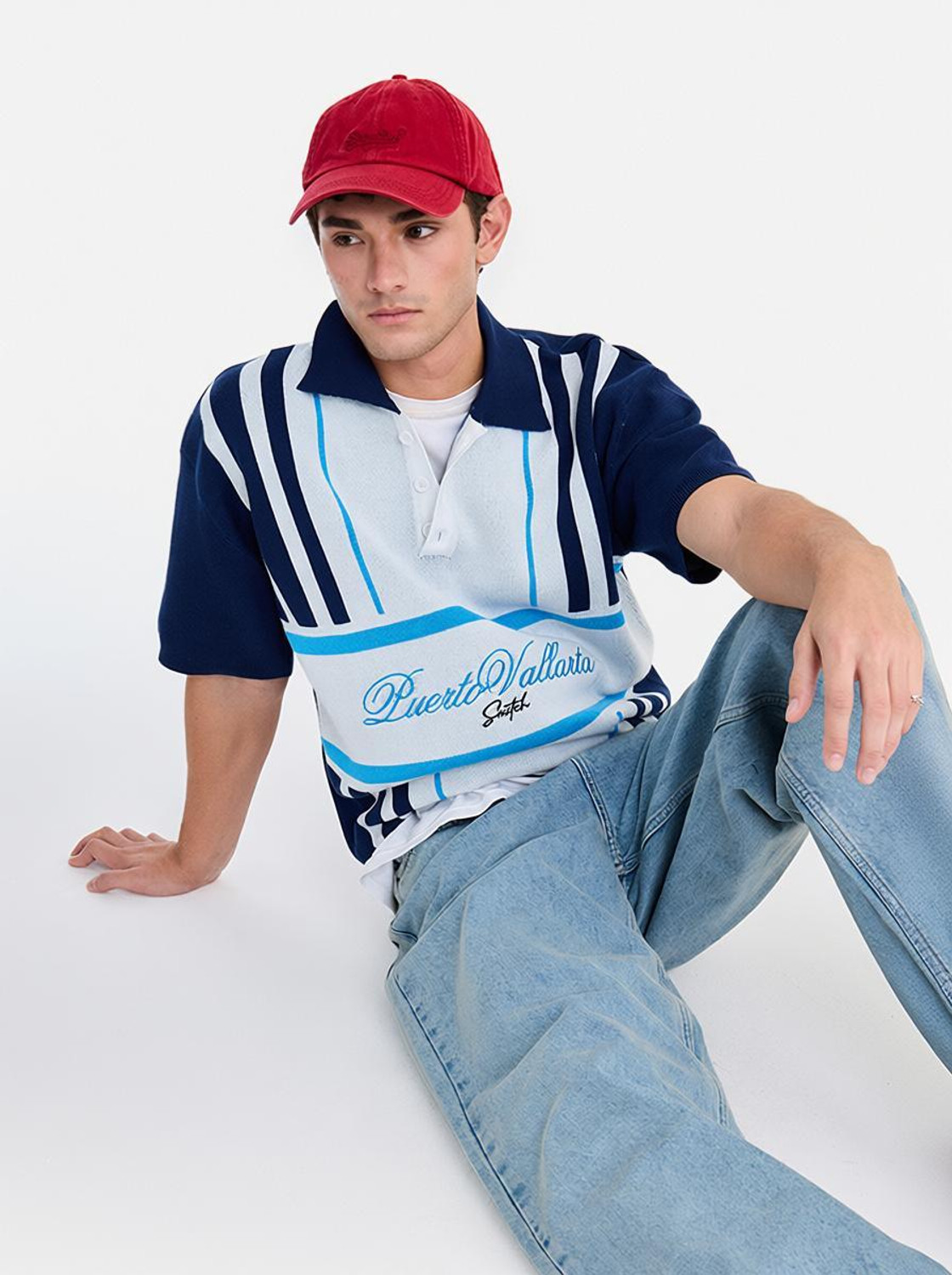 Snitch Embroidered Men Polo Neck Navy Blue T-Shirt