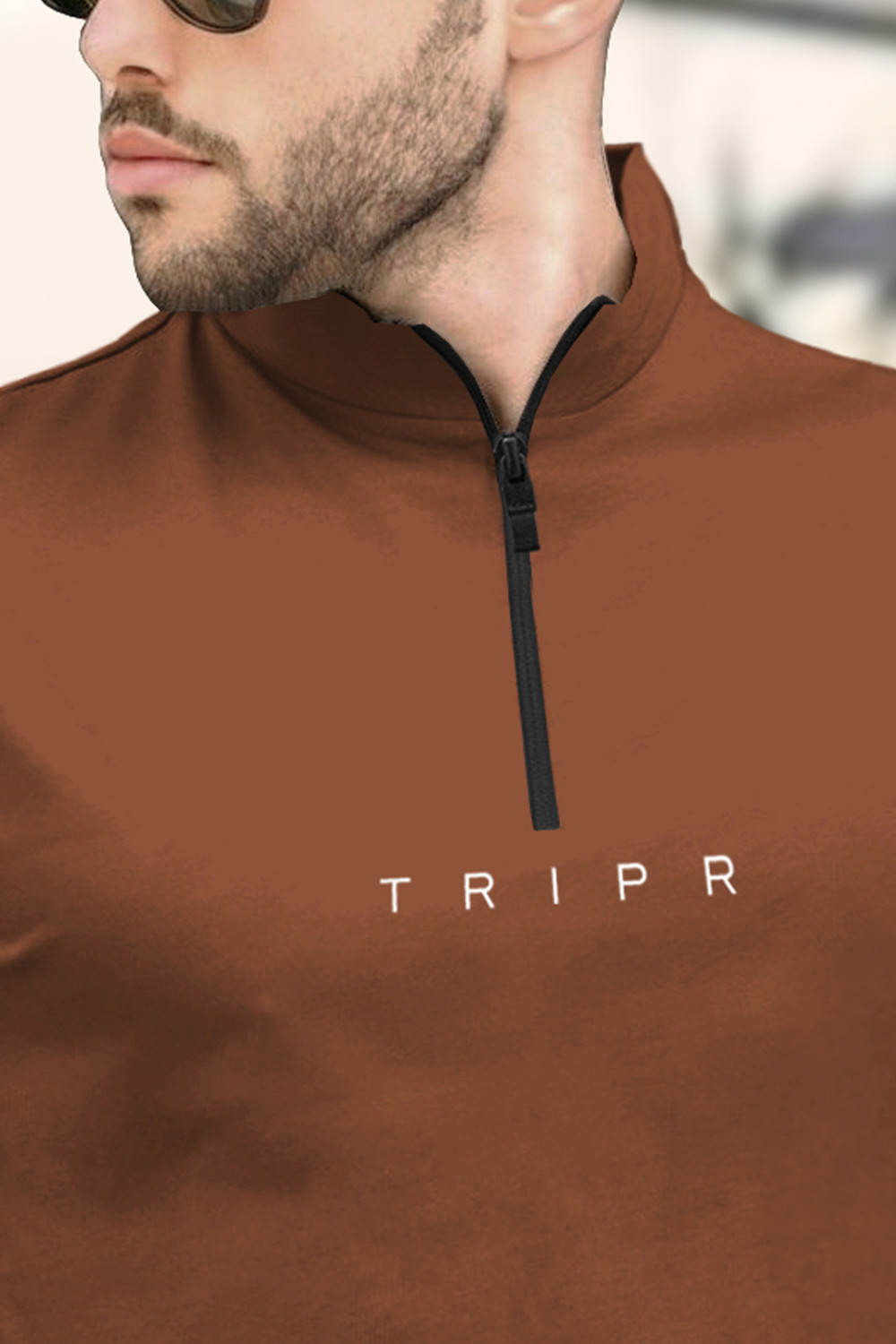 Image of TRIPR Printed Men Mandarin Collar Brown T-Shirt