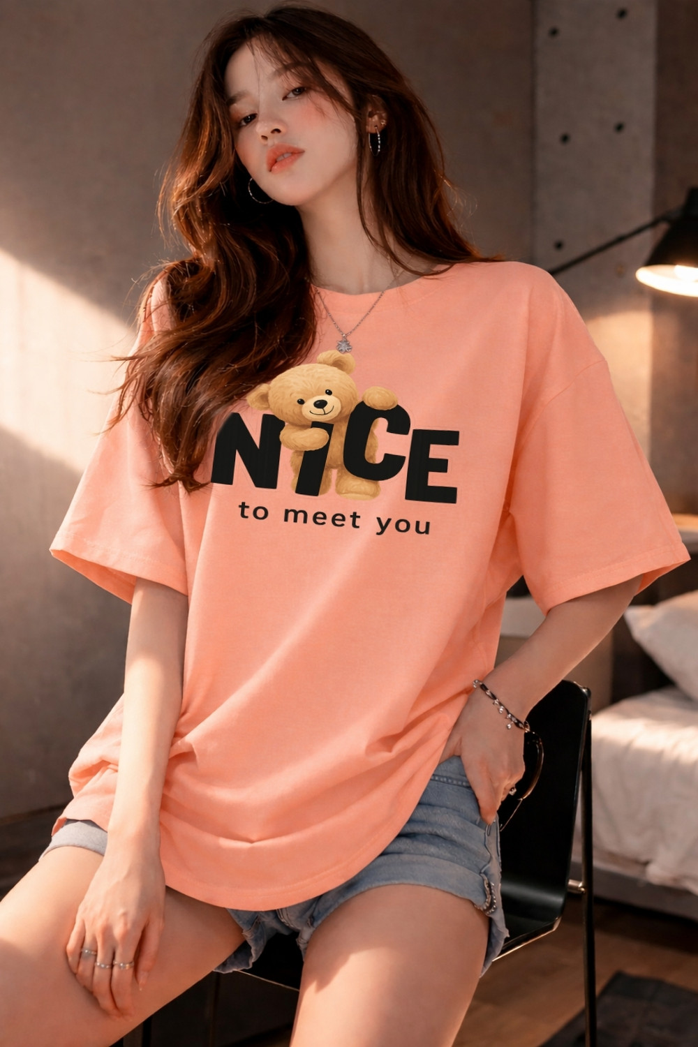 Image of SAHUCRATION Graphic Print Women Round Neck Orange T-Shirt