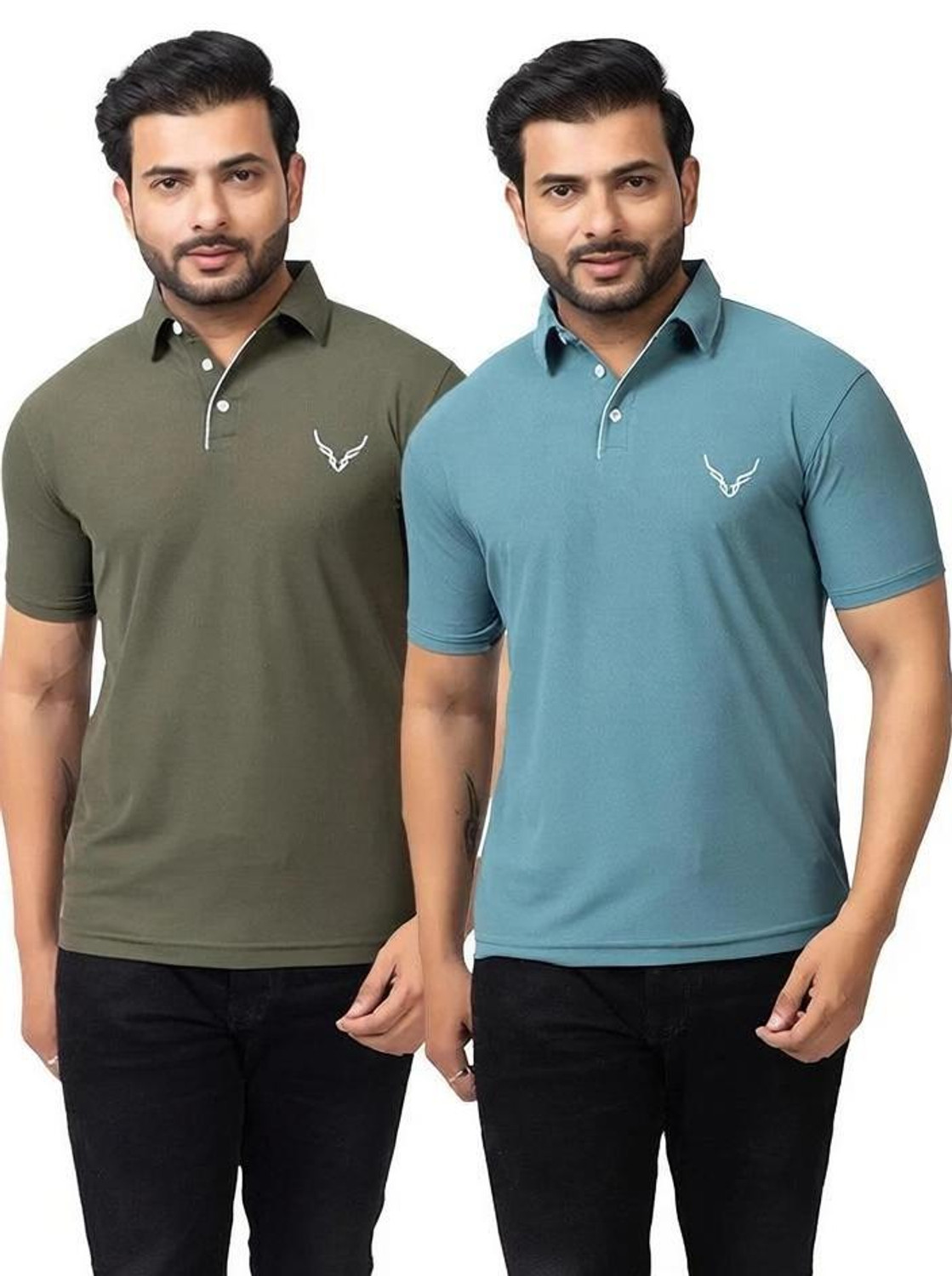 Image of BUFFARO Solid Men Polo Neck Green T-Shirt