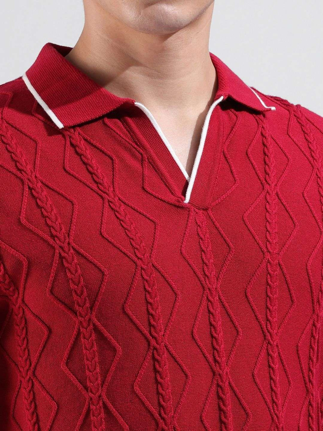 Image of The Indian Garage Co. Self Design Men Polo Neck Maroon T-Shirt