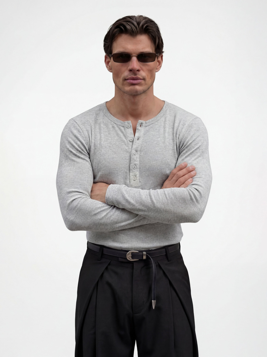 Image of FUGAZEE Solid Men Henley Neck Grey T-Shirt