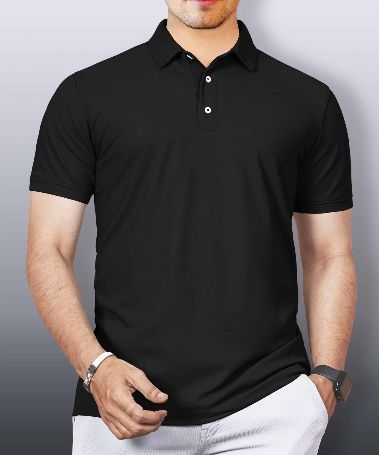 VeBNoR Men Solid Polo Neck Cotton Blend Black T-Shirt
