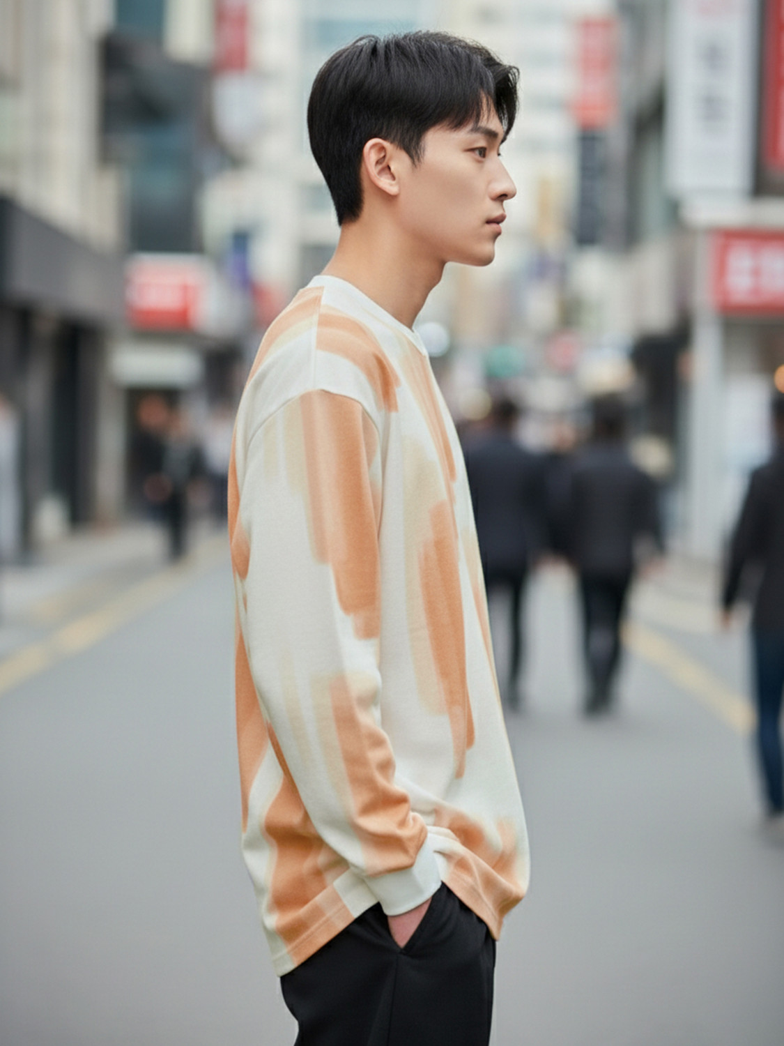 Image of Jump Cuts Printed Men Round Neck White, Orange T-Shirt