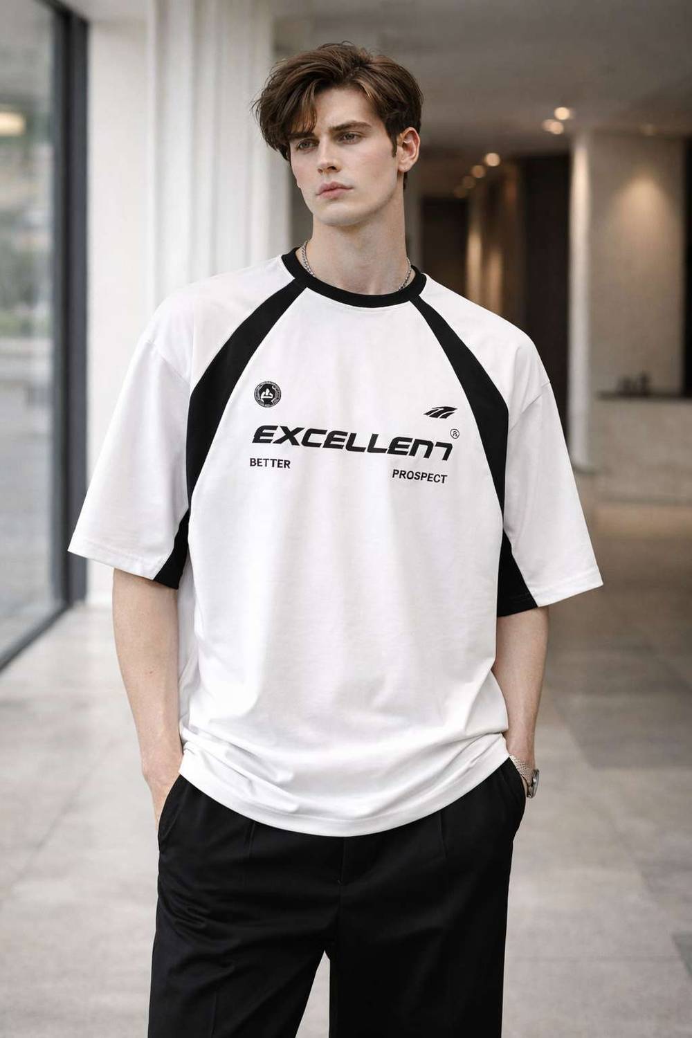 SIXTEENLINES Men White Round Neck T-Shirt - Image 2