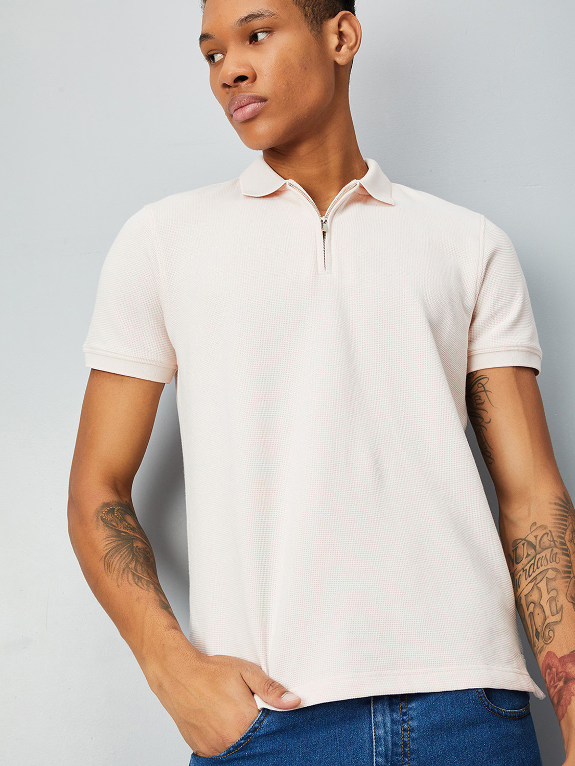 Image of MAX Solid Men Polo Neck Pink T-Shirt
