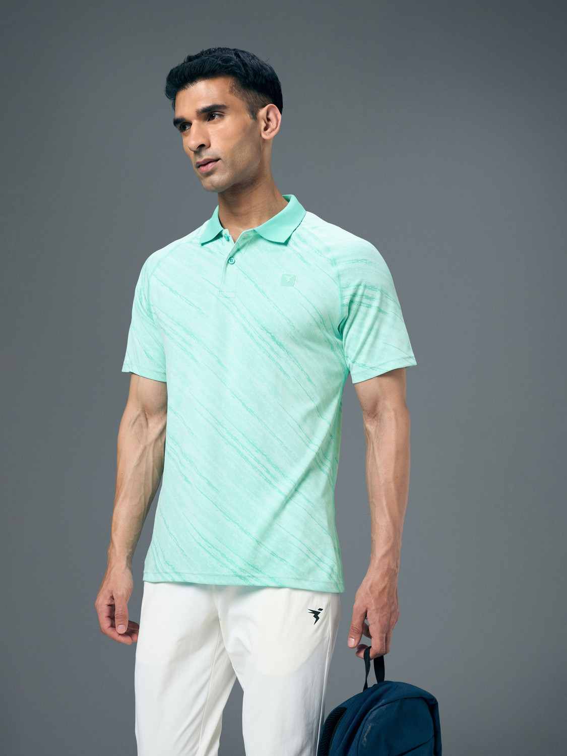Image of TECHNOSPORT Printed Men Polo Neck Light Blue T-Shirt