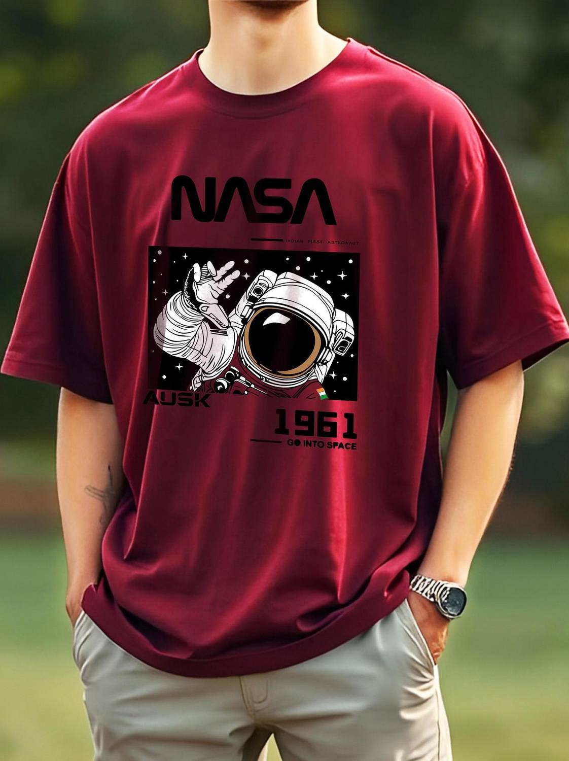 AUSK Printed Men Round Neck Maroon T-Shirt