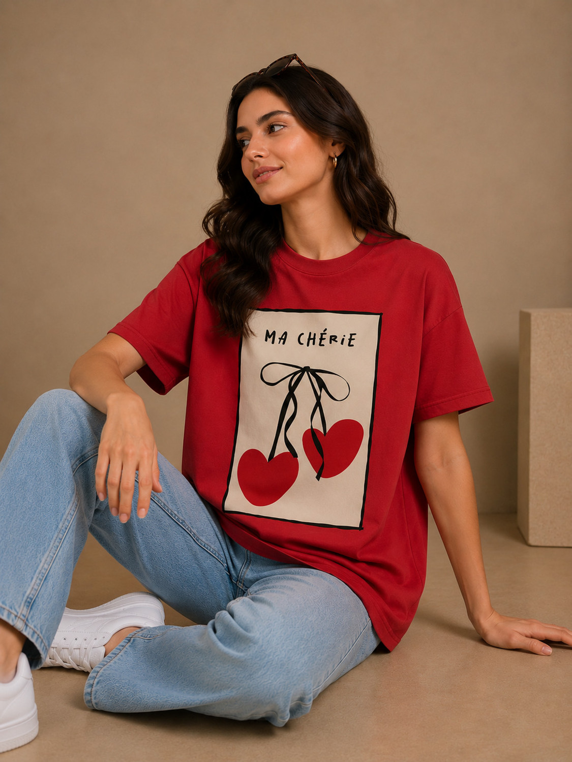 Image of Adyavastram Printed Women Round Neck Red T-Shirt