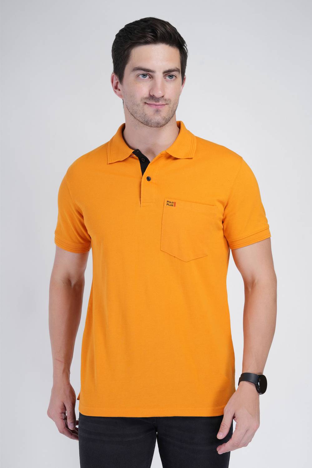 Polo Plus Men Solid Polo Neck Pure Cotton Yellow T-Shirt