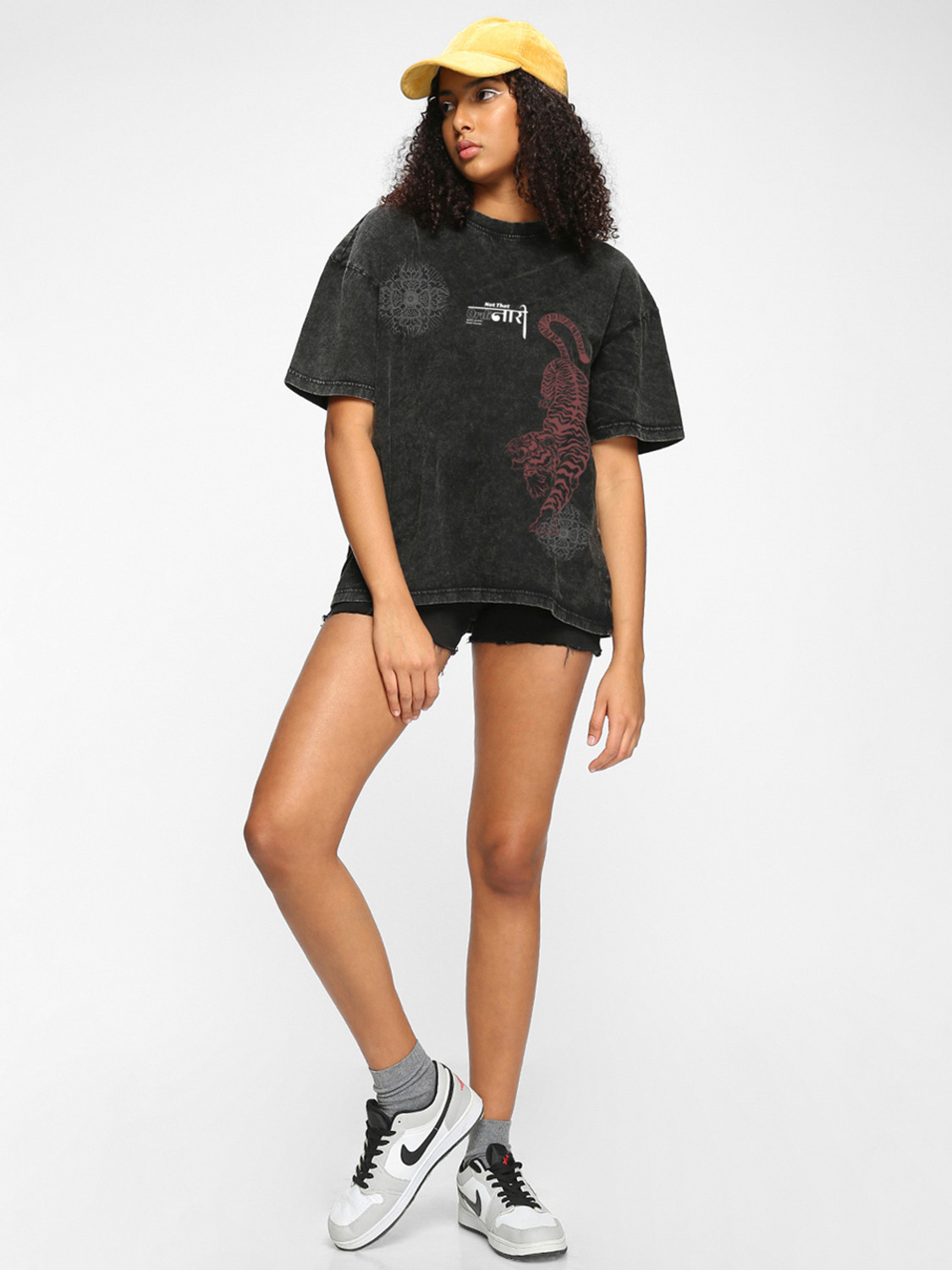 Image of BEWAKOOF Graphic Print Women Round Neck Black T-Shirt