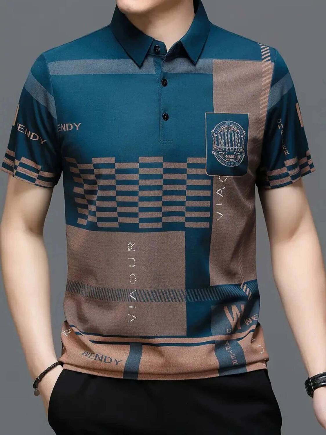 TAZO Striped Men Polo Neck Blue T-Shirt - Image 1
