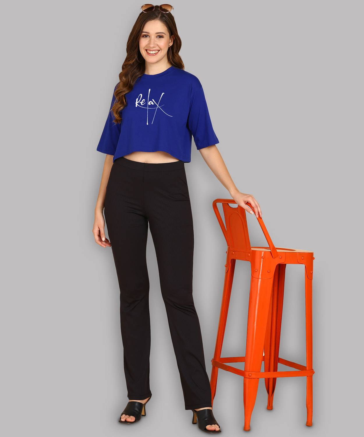 Adyavastram Typography Women Round Neck Blue T-Shirt
