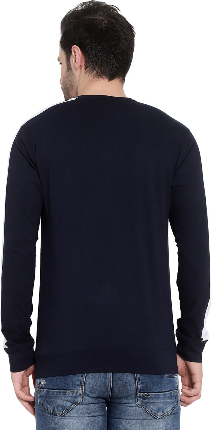 Image of RAWKISH Colorblock Men Round Neck White, Navy Blue T-Shirt