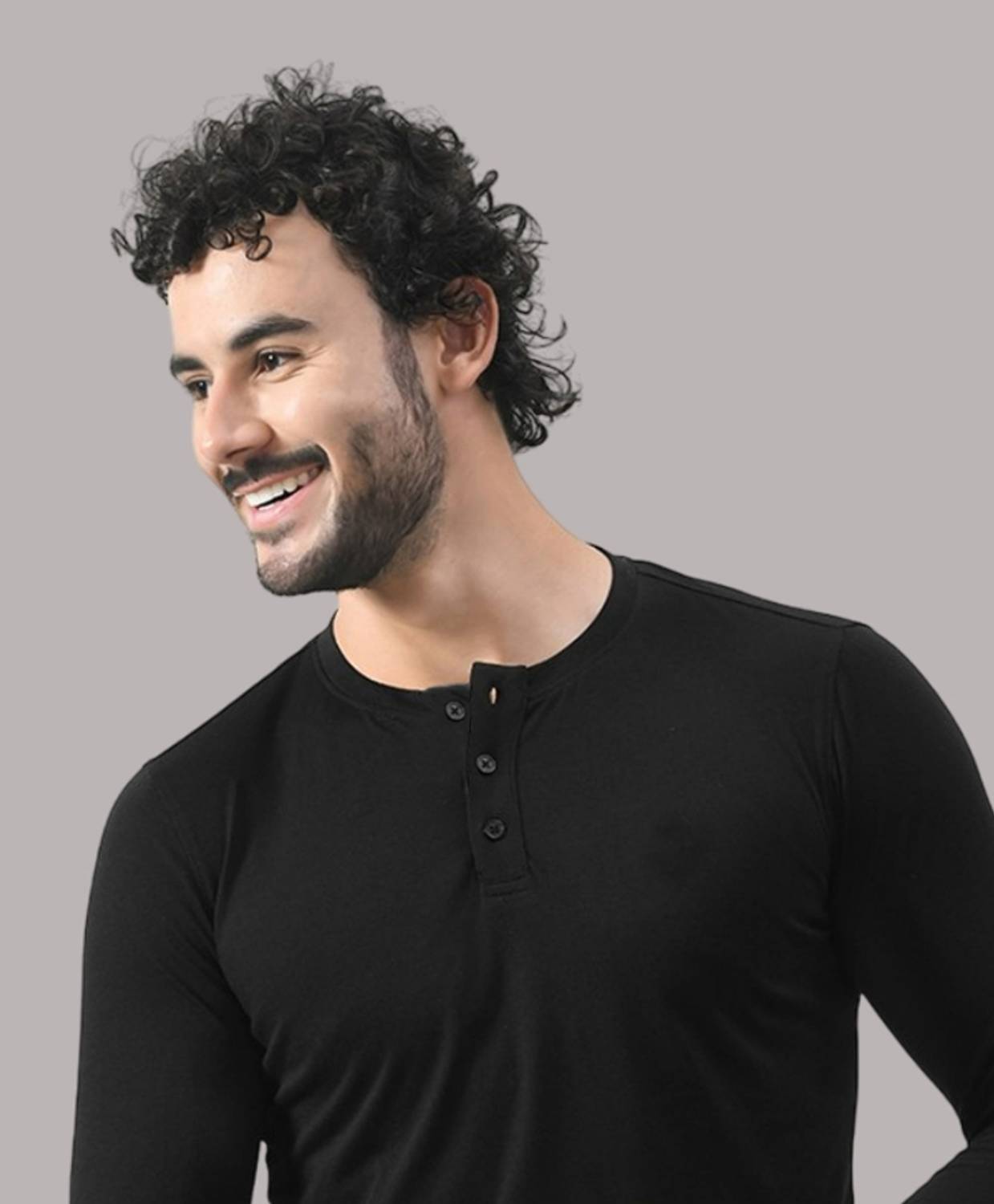 GEUM Solid Men Henley Neck Black T-Shirt - Image 4