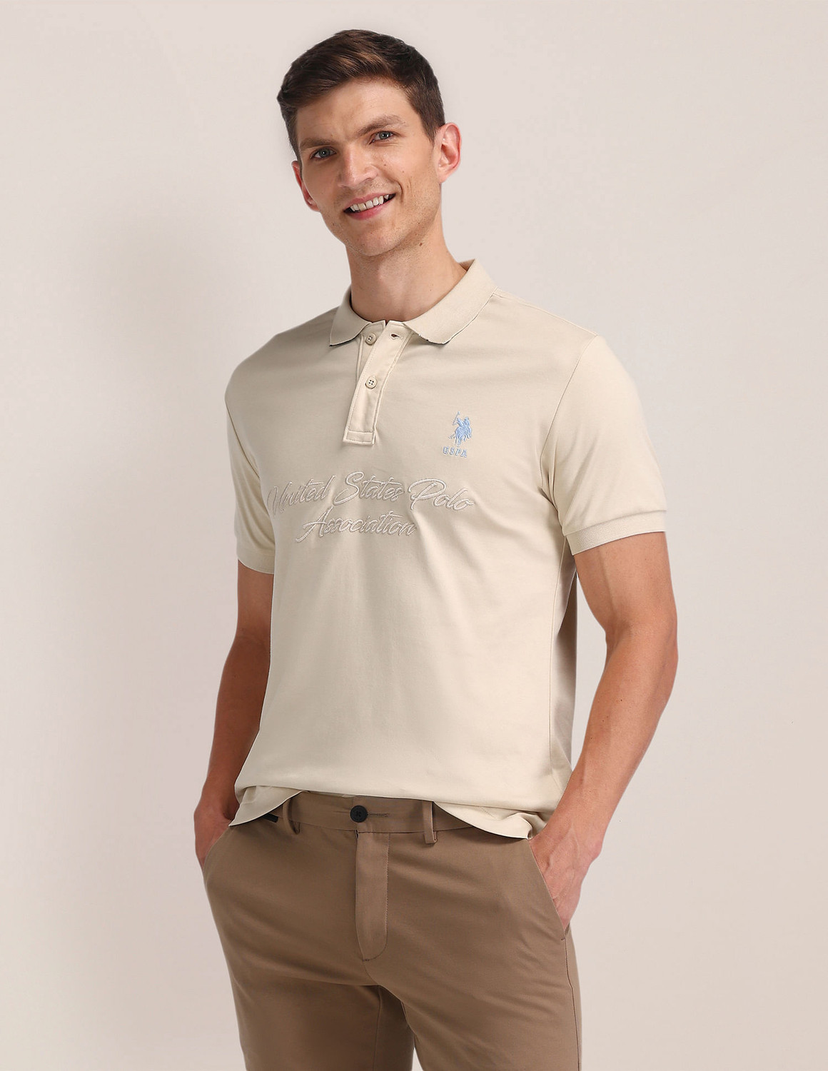 Image of U.S. POLO ASSN. Solid Men Polo Neck Brown T-Shirt