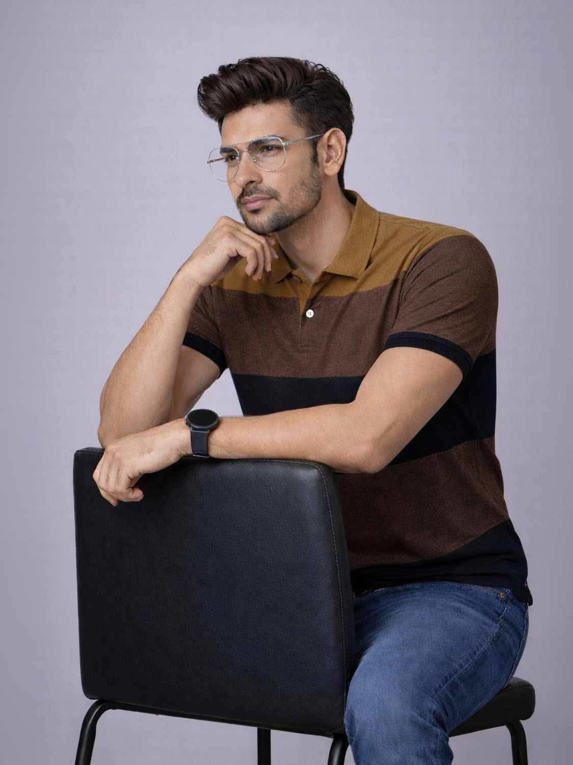 Image of Trend Twist Men Striped Polo Neck Pure Cotton Multicolor T-Shirt
