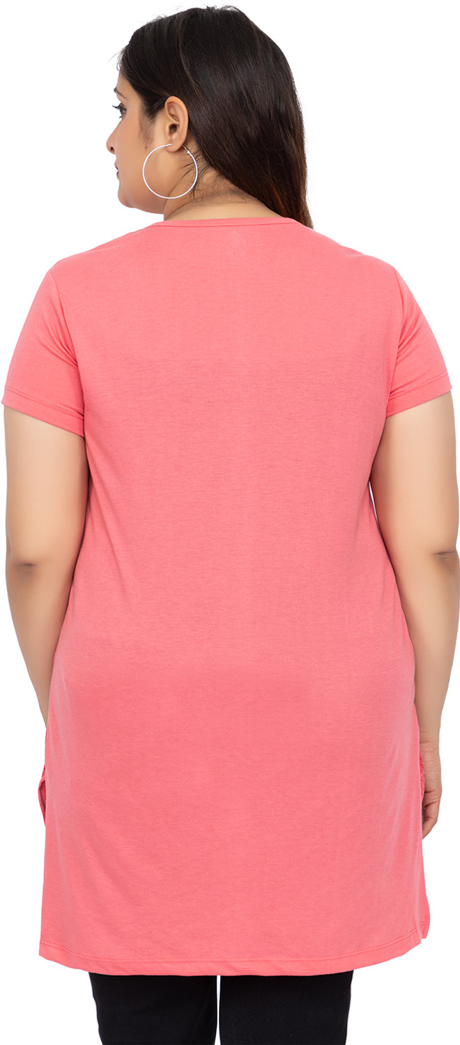 Image of Star Touch Floral Print Women Round Neck Purple, Pink T-Shirt