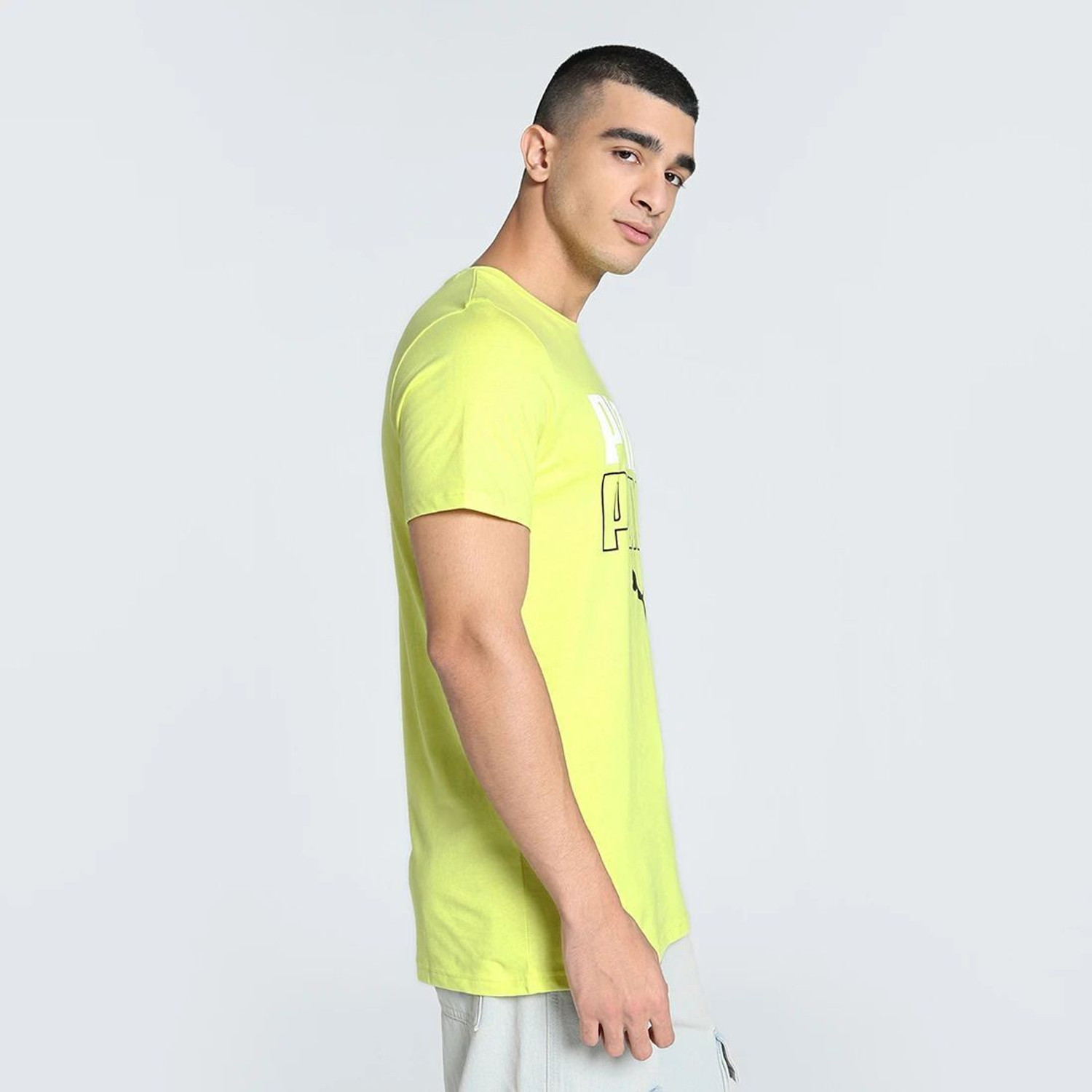 Image of PUMA Printed Men Crew Neck Yellow T-Shirt
