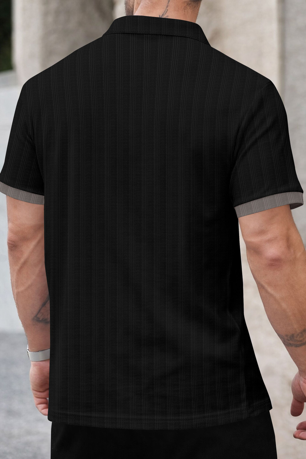 Image of KAJARU Colorblock Men Zip Neck Grey, Black T-Shirt
