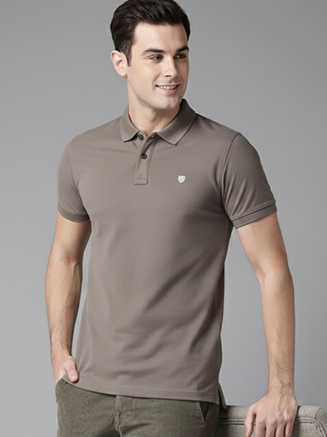 Image of SZN Self Design Men Polo Neck Grey T-Shirt