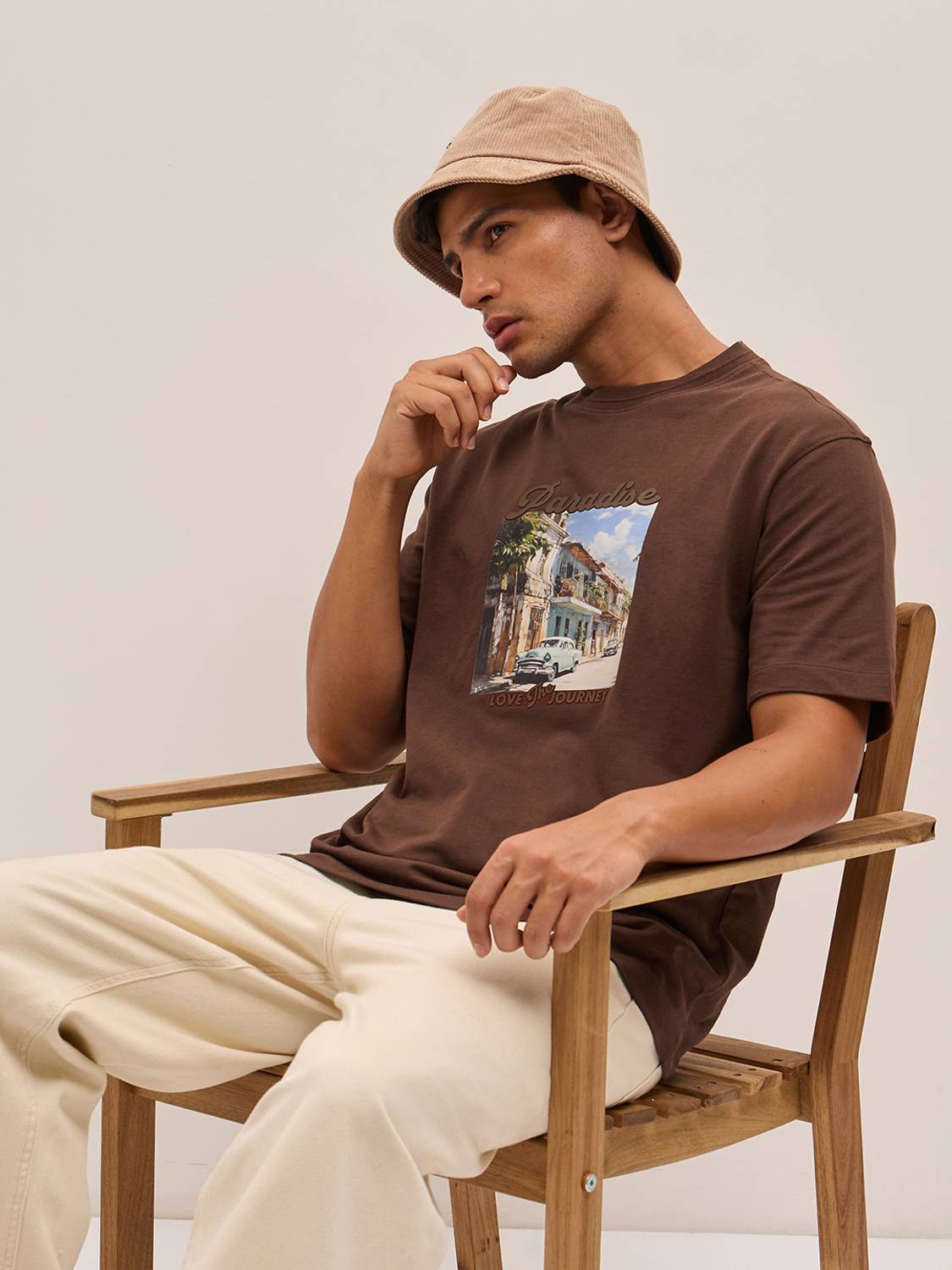 THE BEAR HOUSE Self Design Men Round Neck Brown T-Shirt