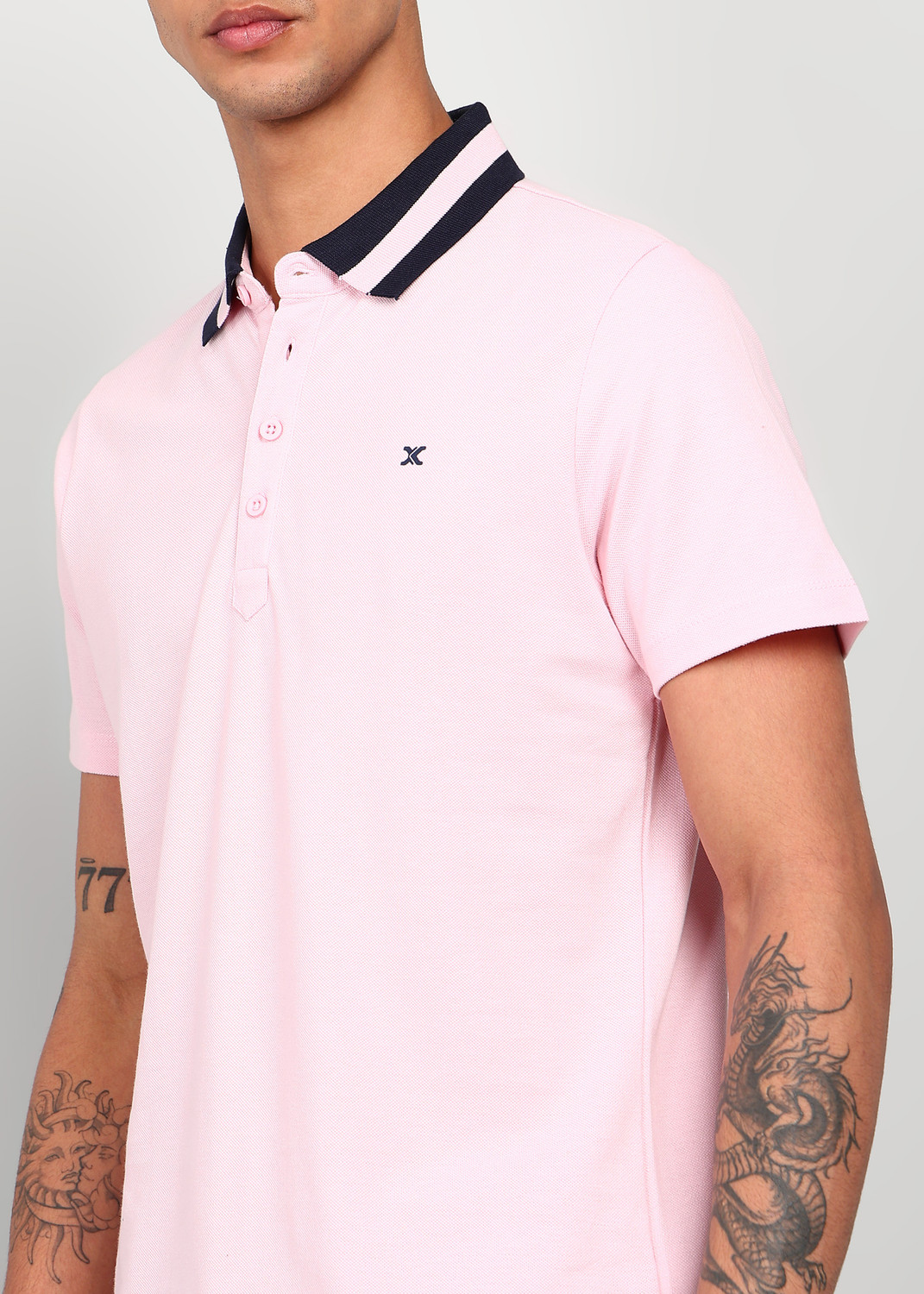 Image of KILLER Solid Men Polo Neck Pink T-Shirt
