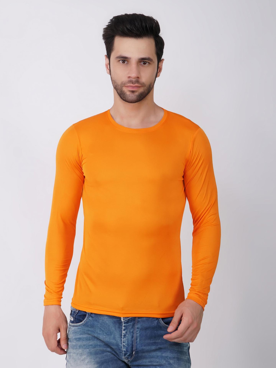 Image of KASPY Solid Men Round Neck Orange T-Shirt