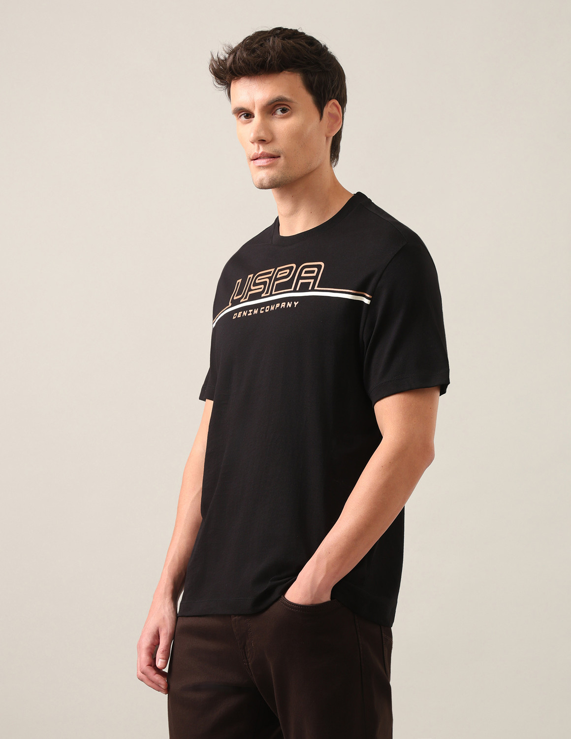 Image of U.S. Polo Assn. Denim Co. Graphic Print Men Crew Neck Black T-Shirt