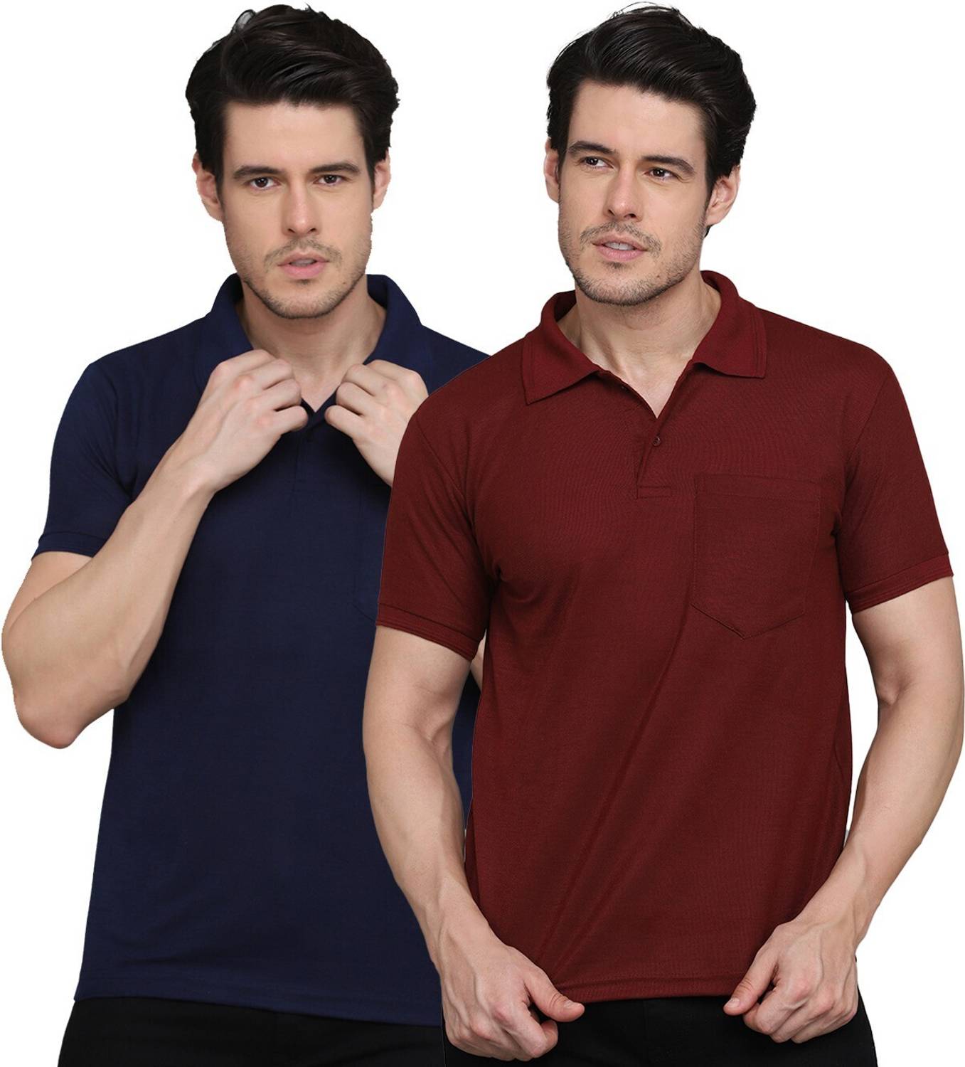 INKKR Pack of 2 Men Solid Polo Neck Cotton Blend Multicolor T-Shi