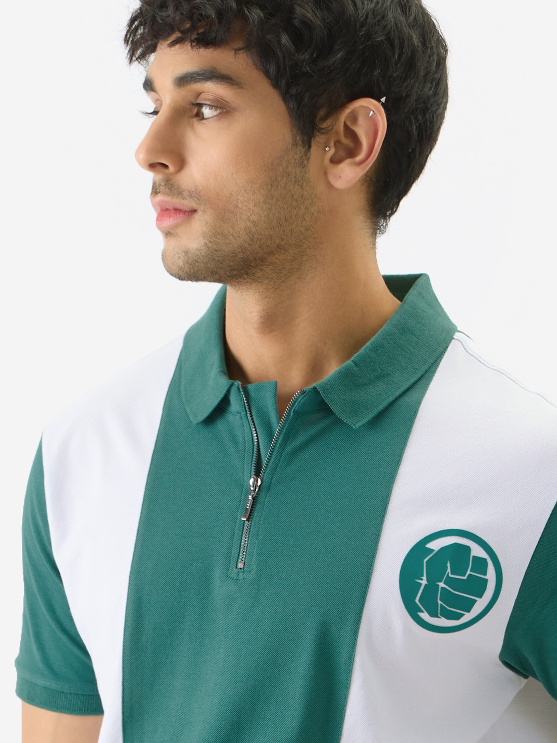 Image of The Souled Store Printed Men Polo Neck Green T-Shirt