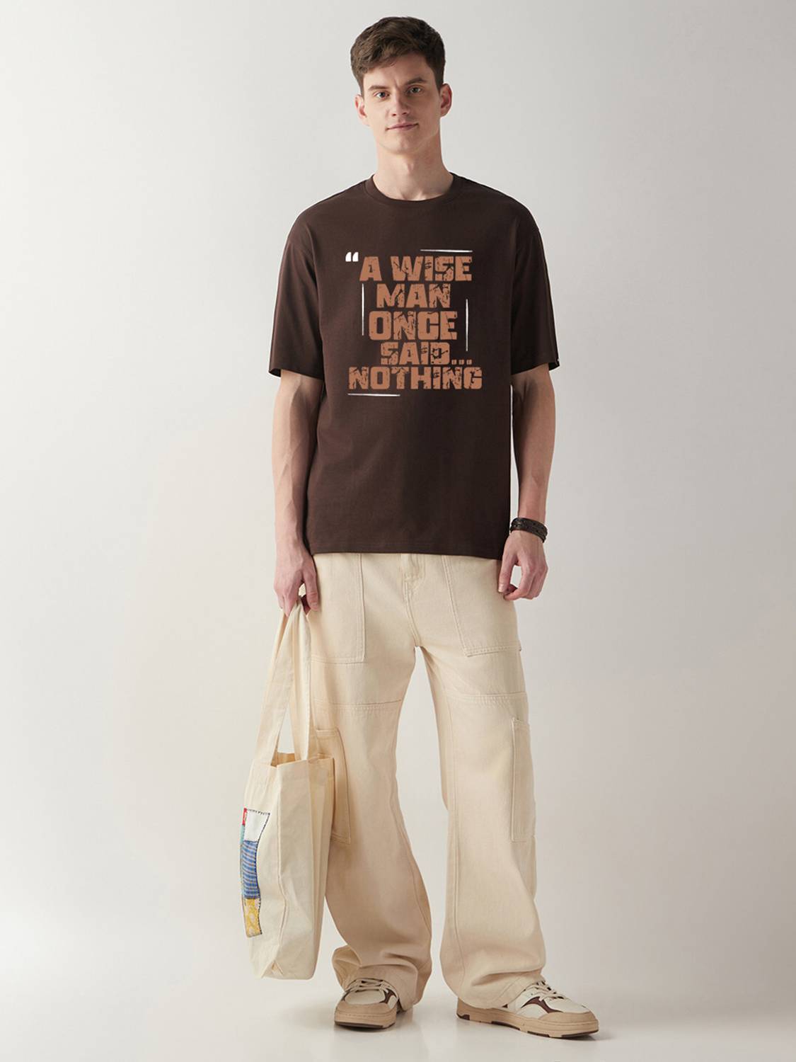 BEWAKOOF Men Brown Typography T-Shirt - Image 4