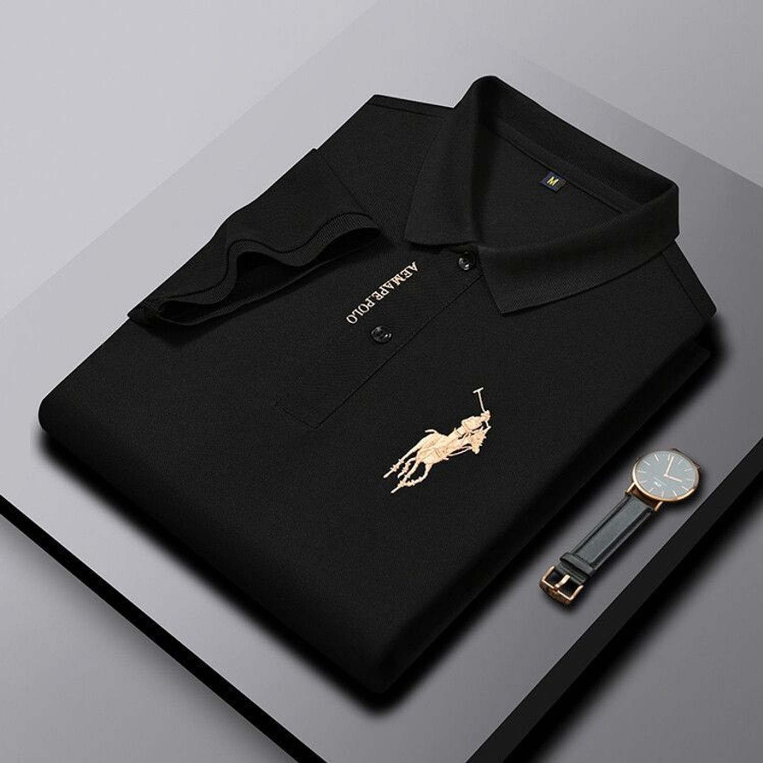 Image of Kesar Collection Sporty, Solid Men Polo Neck Black T-Shirt