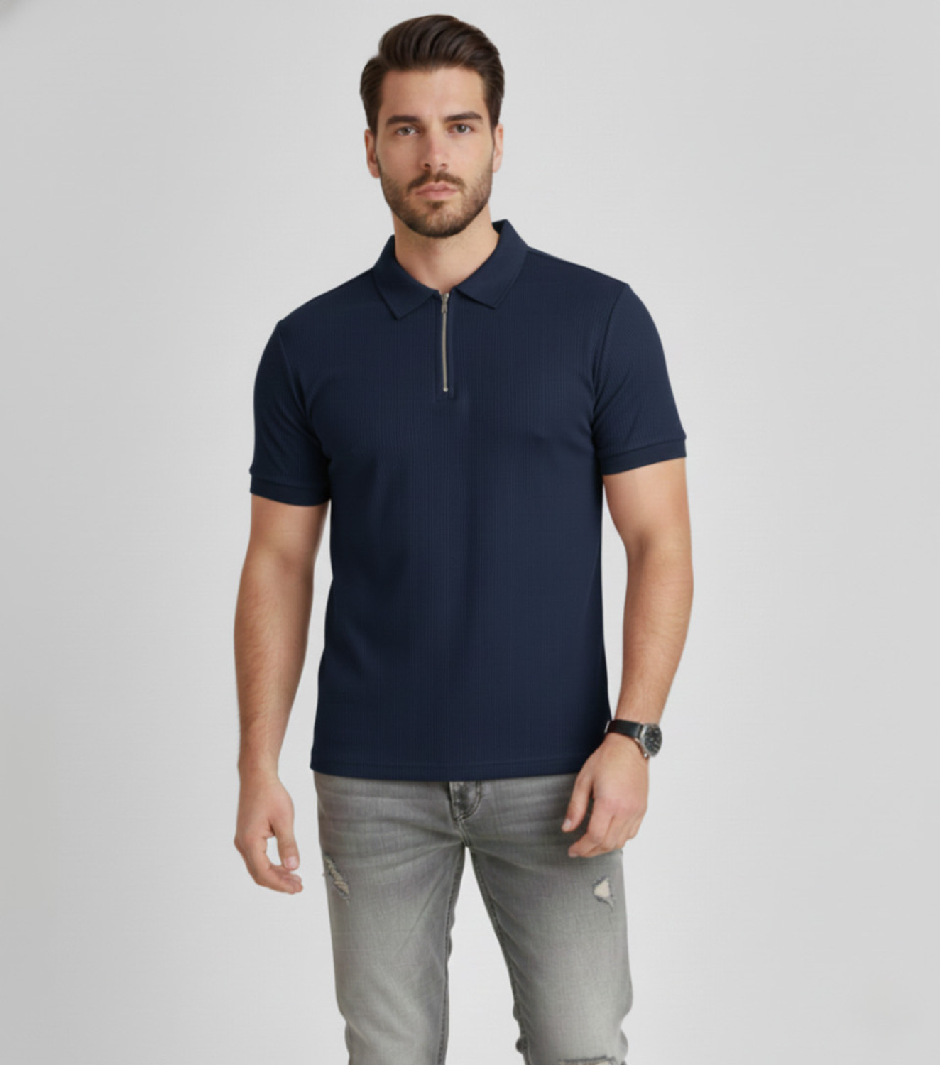 Image of Dark Drive Solid Men Polo Neck Blue T-Shirt
