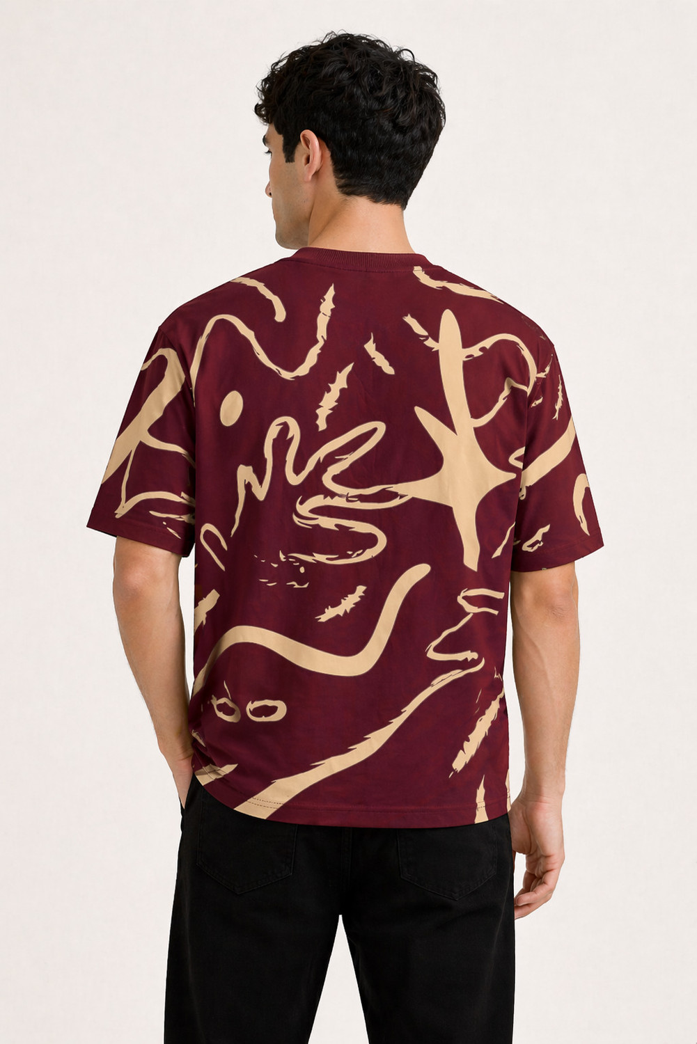 Image of Crazybee Printed Men Round Neck Maroon T-Shirt