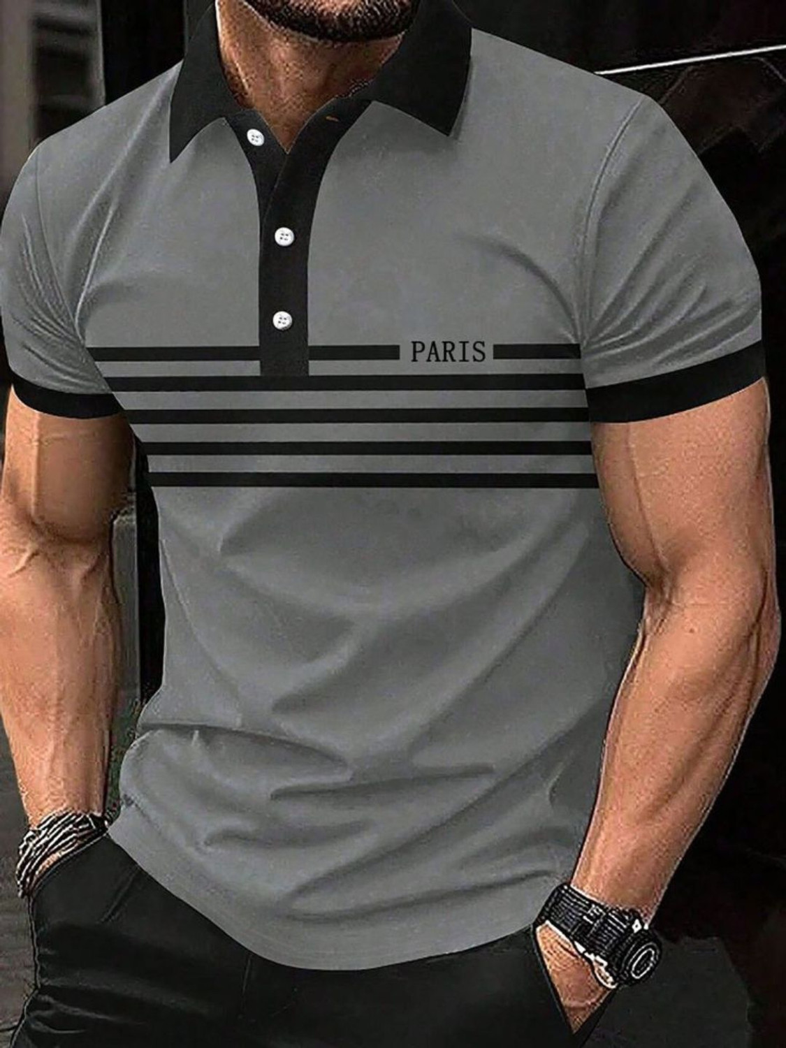 Image of MD By Self Design Men Polo Neck Grey T-Shirt