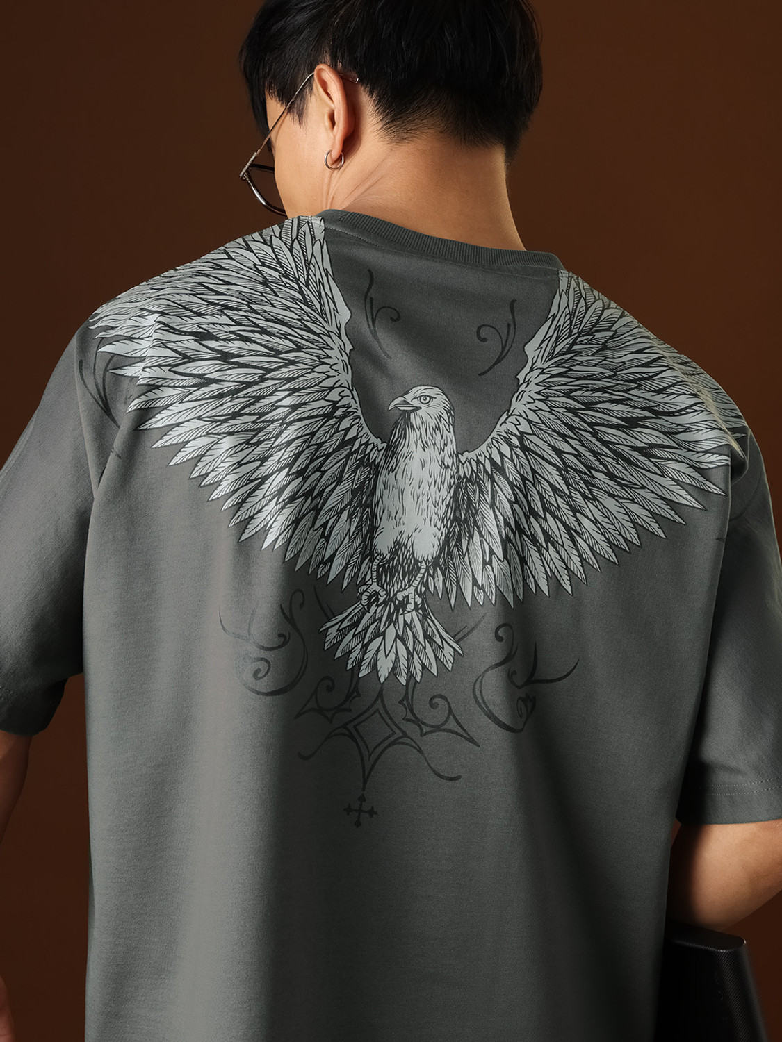 Image of The Souled Store Graphic Print Men Round Neck Grey T-Shirt