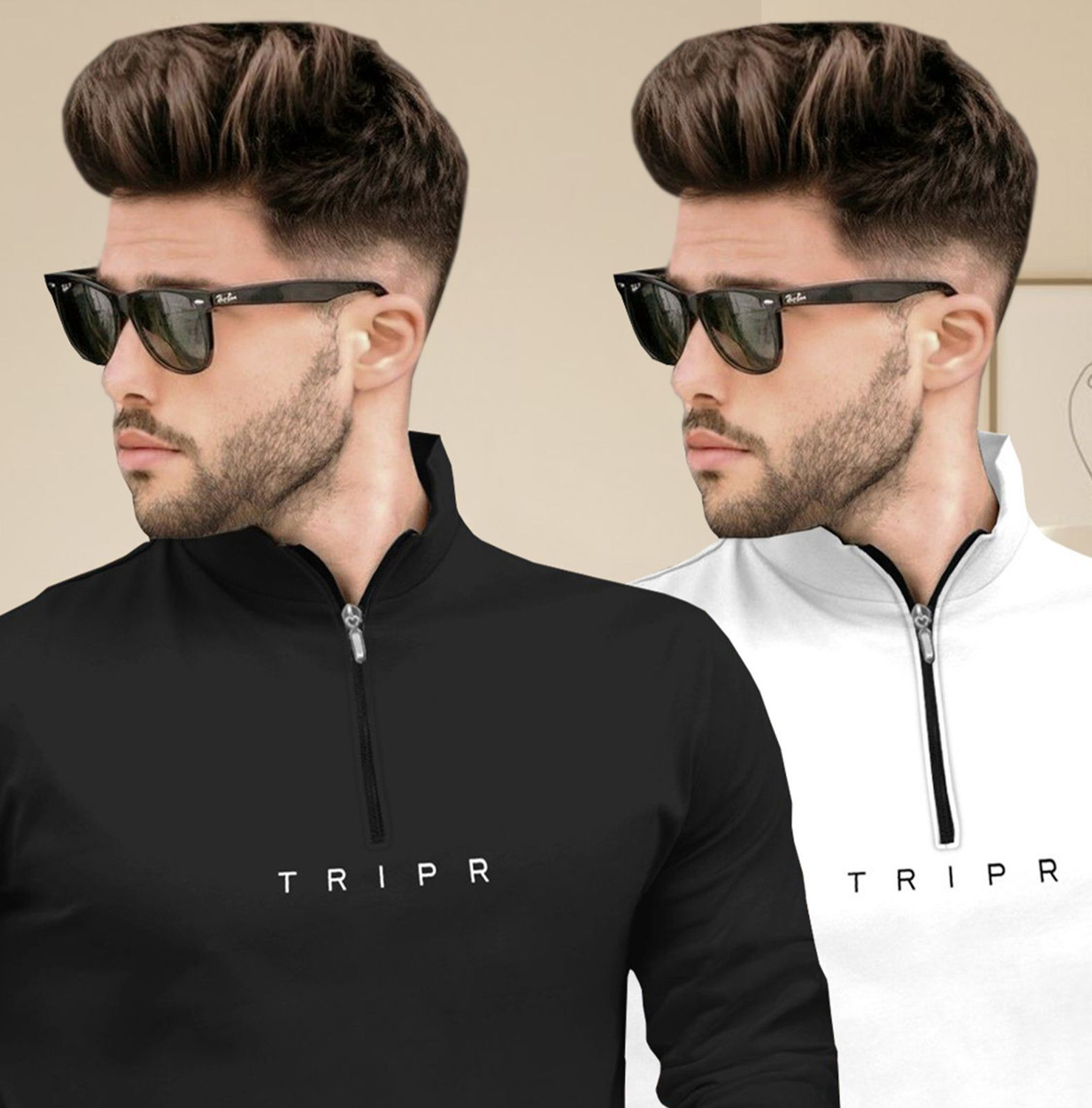 Image of TRIPR Printed Men Henley Neck Black, White T-Shirt