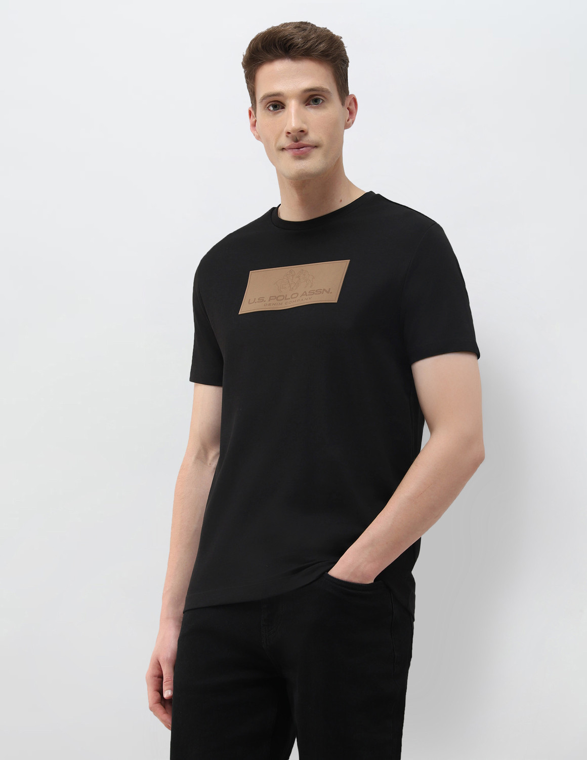 Image of U.S. Polo Assn. Denim Co. Graphic Print Men Crew Neck Black T-Shirt