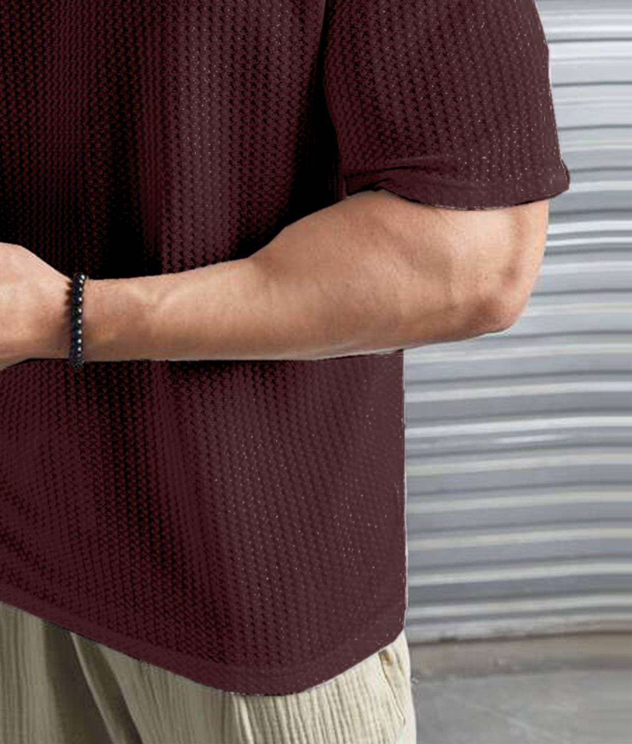 LEWEL Men Round Neck Brown T-Shirt - Image 2