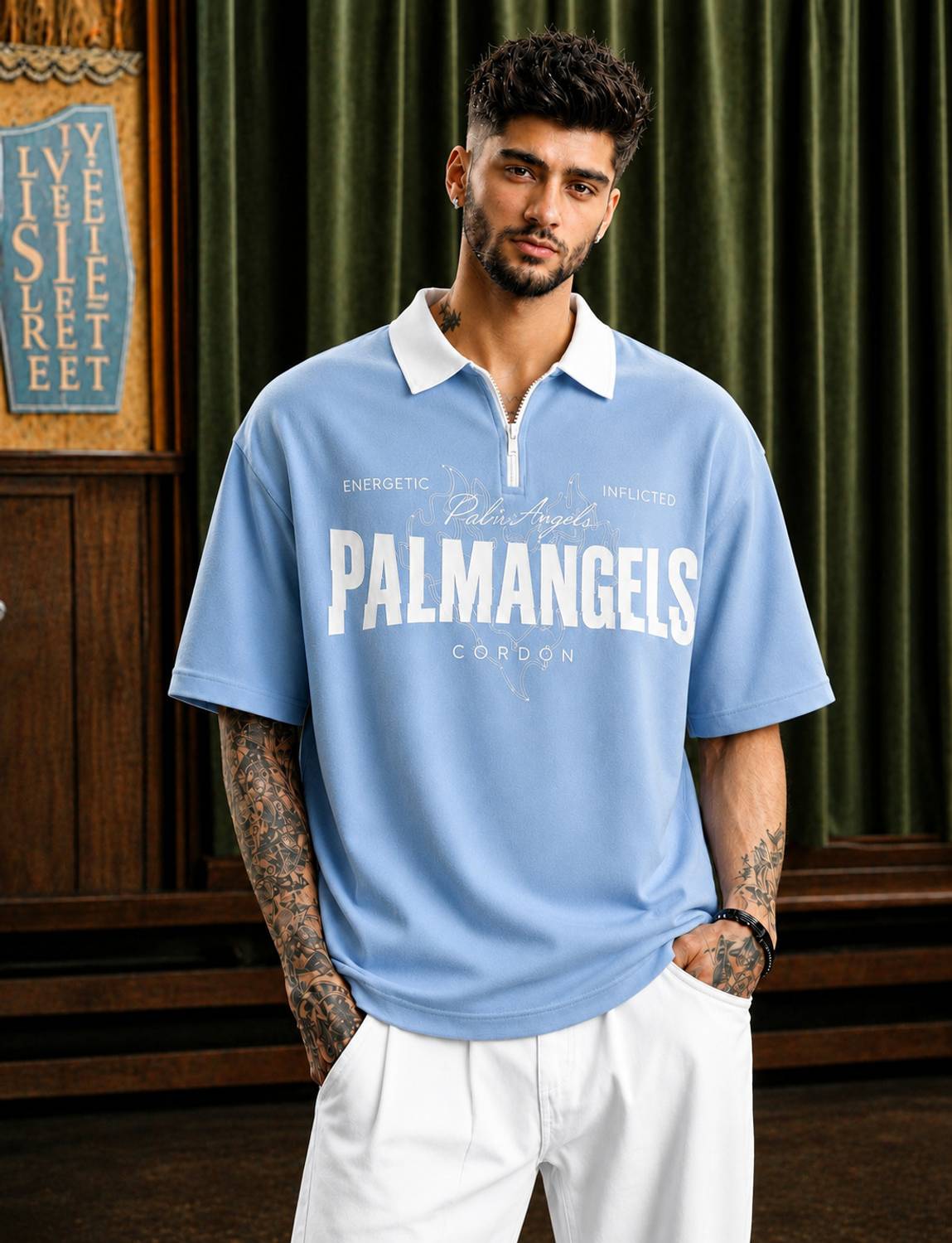 Force Men Light Blue Zip Neck Reversible T-Shirt - Image 1