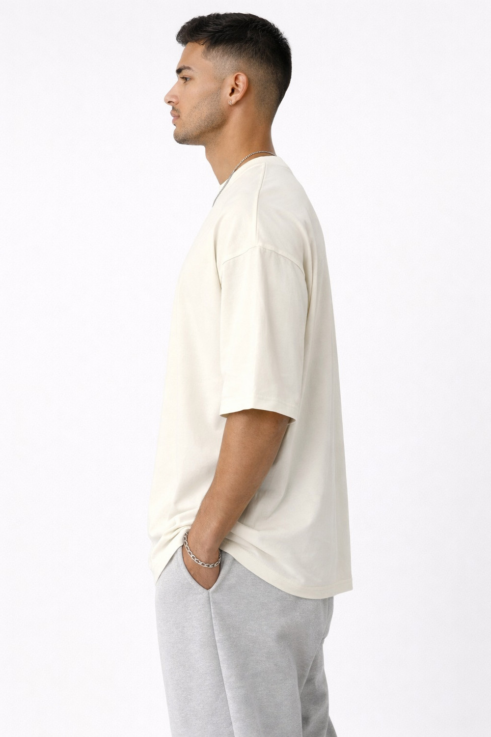 Image of WV vastra Men Solid Round Neck Pure Cotton Beige T-Shirt