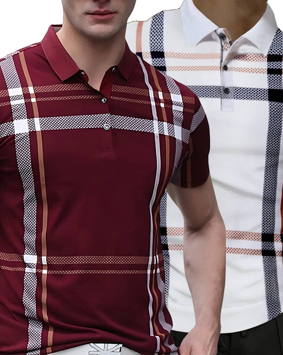 AUSK Pack of 2 Men Checkered Polo Neck Cotton Blend Multicolor T-