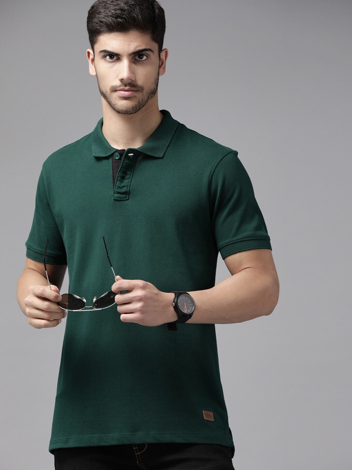 Image of Roadster Solid Men Polo Neck Green T-Shirt